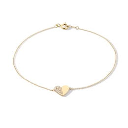 14K Gold Plated CZ Pavé and Polished Heart Bracelet - 7.5"