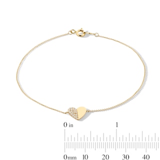 14K Gold Plated CZ Pavé and Polished Heart Bracelet - 7.5"