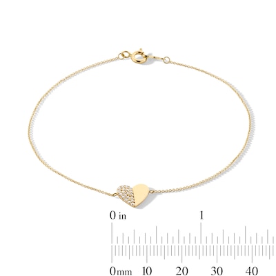 14K Gold Plated CZ Pavé and Polished Heart Bracelet - 7.5"