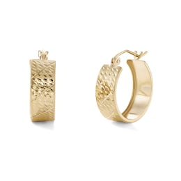 14K Gold Plated Wide Diamond-Cut Hoops