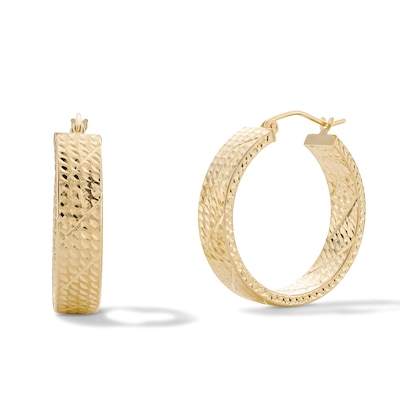 14K Gold Plated 25mm Diamond-Cut Oval Hoops