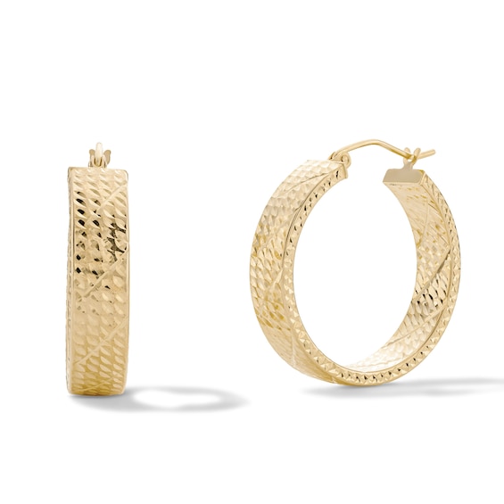 14K Gold Plated 25mm Diamond-Cut Oval Hoops