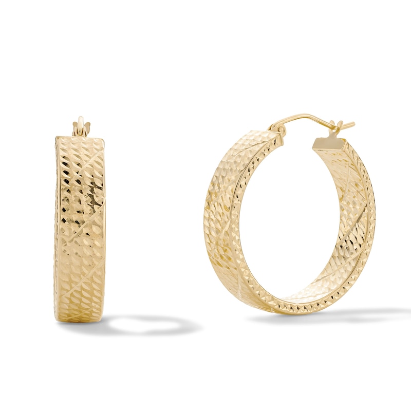 Main Image 1 of 14K Gold Plated 25mm Diamond-Cut Oval Hoops