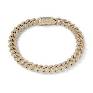 14K Gold Plated 9mm CZ Curb Chain Bracelet - 8.5"