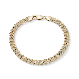 14K Gold Plated 7mm CZ Pavé Curb Chain Bracelet - 8.5"