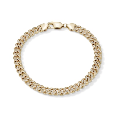 14K Gold Plated 7mm CZ Pavé Curb Chain Bracelet - 8.5"
