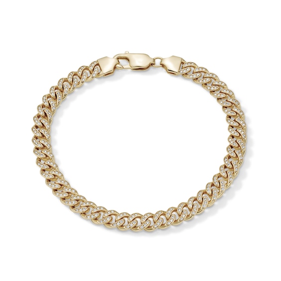 14K Gold Plated 7mm CZ Pavé Curb Chain Bracelet - 8.5"