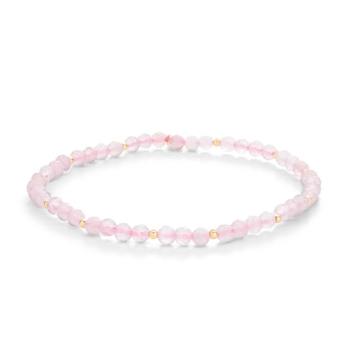 18K Gold Plated Hollow Faceted Rose Quartz Beaded Stretch Bracelet - 7"