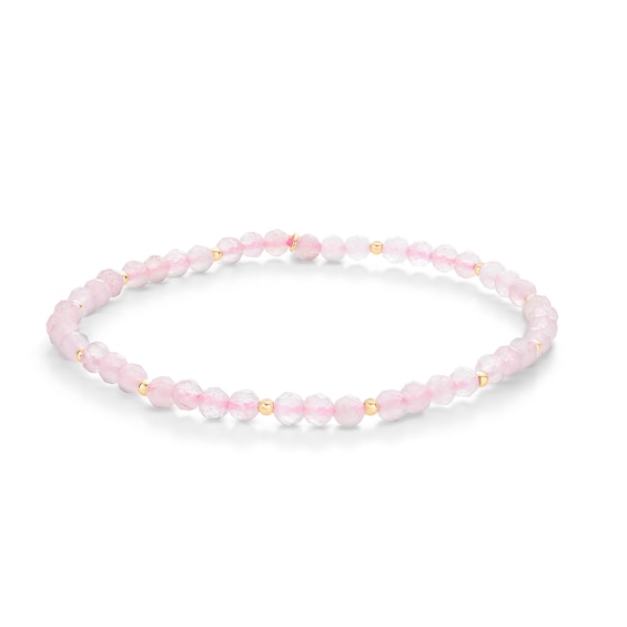 18K Gold Plated Hollow Faceted Rose Quartz Beaded Stretch Bracelet - 7"