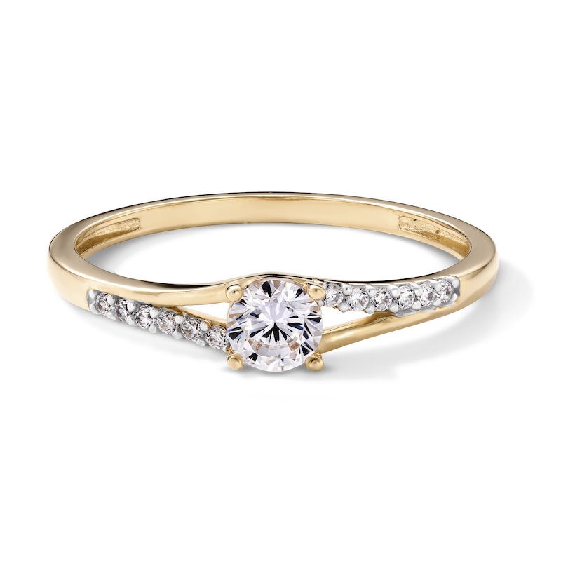 14K Gold Plated CZ Split Shank Solitaire Ring