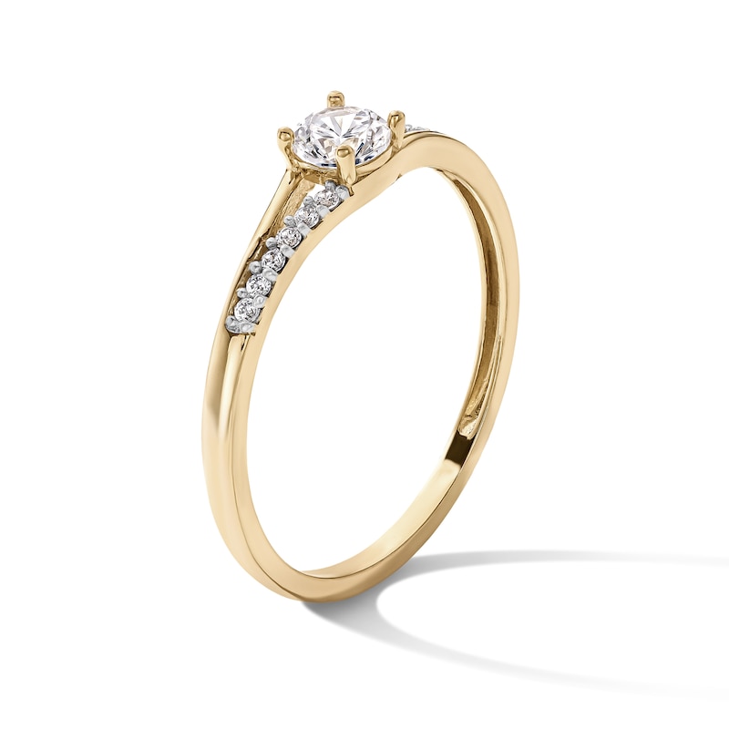 14K Gold Plated CZ Split Shank Solitaire Ring
