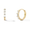 Thumbnail Image 1 of 14K Gold Plated CZ Three-Stone Baguette Textured Huggie Hoops