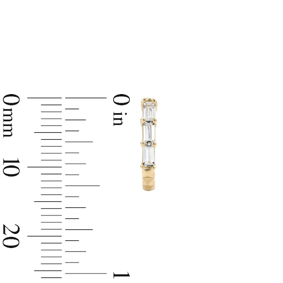 14K Gold Plated CZ Three-Stone Baguette Textured Huggie Hoops