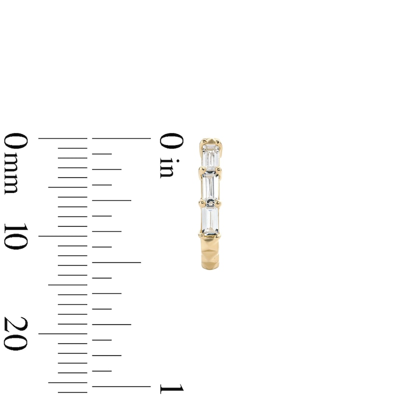 Main Image 2 of 14K Gold Plated CZ Three-Stone Baguette Textured Huggie Hoops