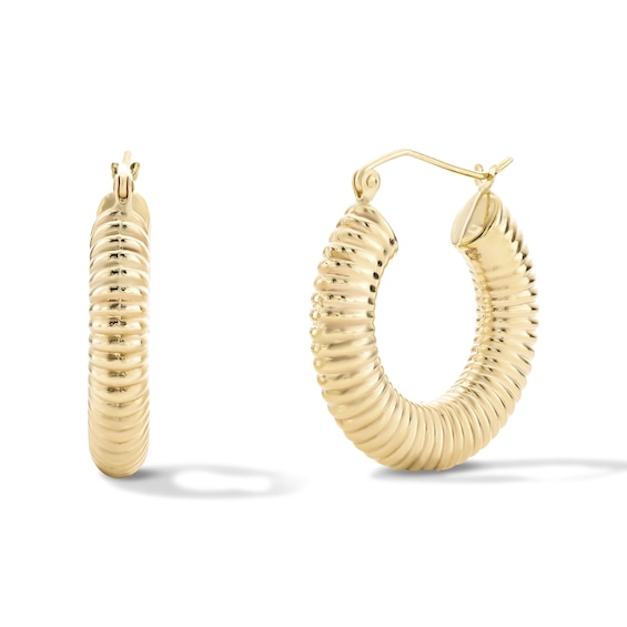 14K Gold Plated Hollow Ribbed Hoops