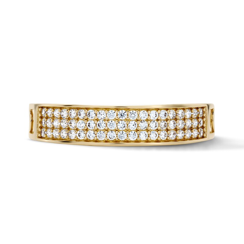 14K Gold Plated CZ Three-Row Pavé Band