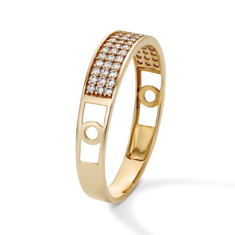14K Gold Plated CZ Three-Row Pavé Band