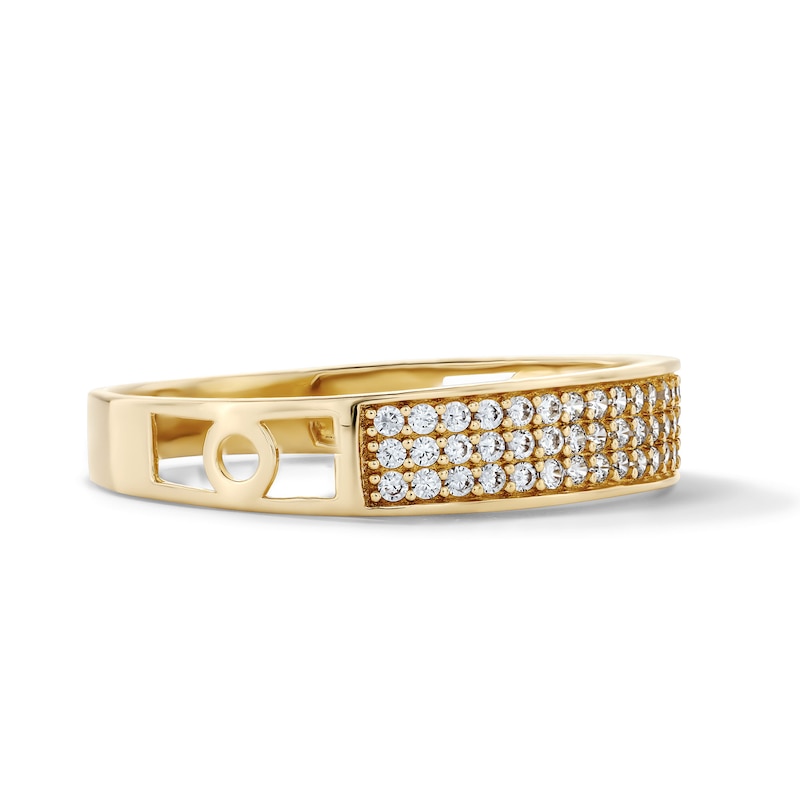 14K Gold Plated CZ Three-Row Pavé Band