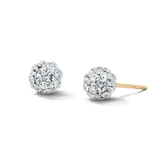 14K Gold Plated 6mm White Crystal Ball Studs