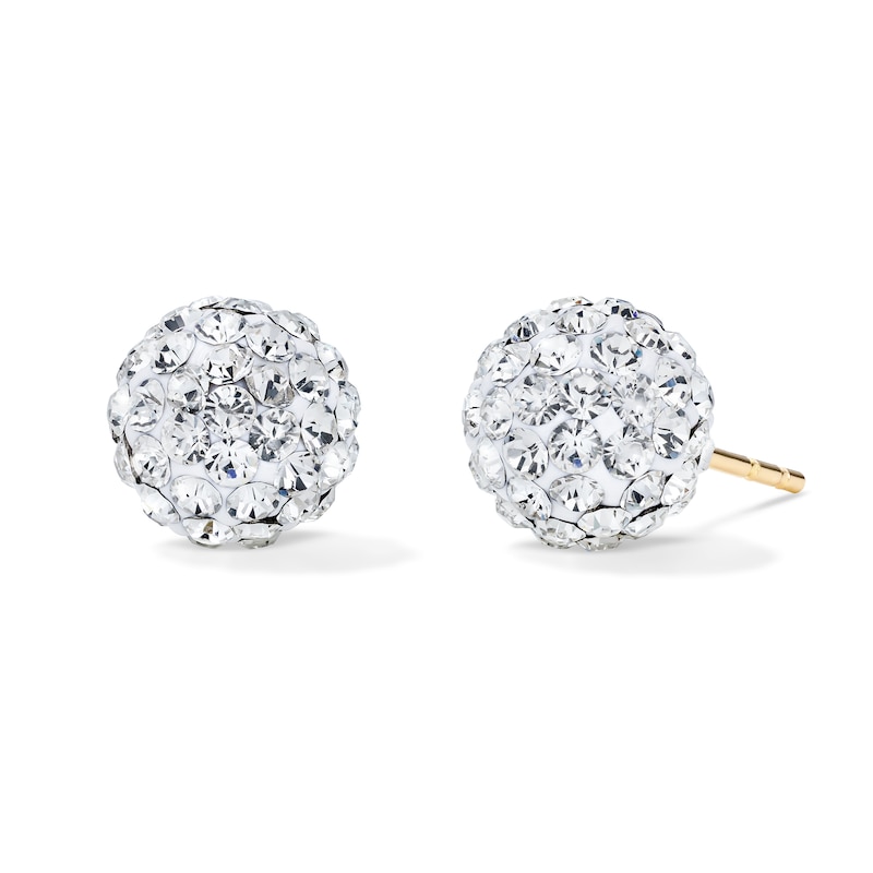 14K Gold Plated White Crystal 8mm Ball Studs
