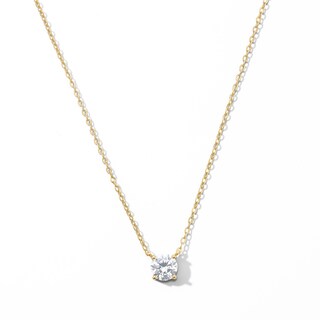 14K Gold Plated 5mm CZ Round Solitaire Necklace - 16" + 2"