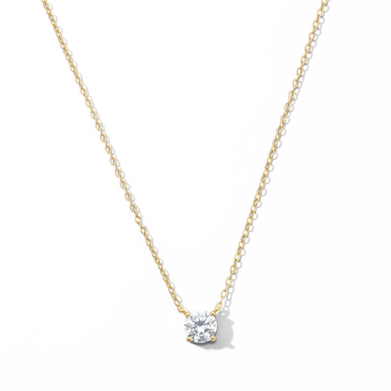 14K Gold Plated 5mm CZ Round Solitaire Necklace - 16" + 2"