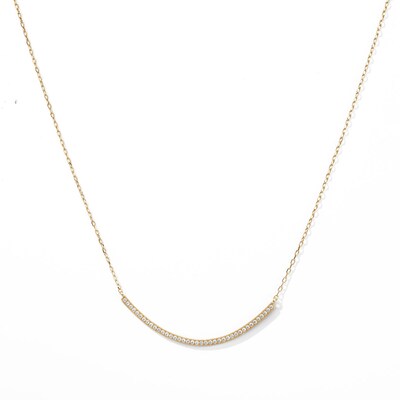 14K Gold Plated CZ Bar Necklace - 16" + 2"