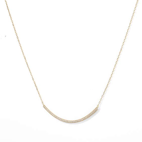 14K Gold Plated CZ Bar Necklace - 16" + 2"