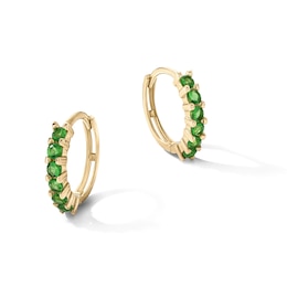 14K Gold Plated Green CZ Huggie Hoops