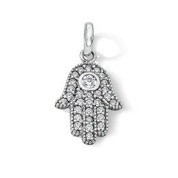 Solid Sterling Silver CZ Mini Hamsa Necklace Charm