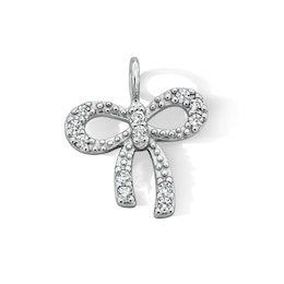 Solid Sterling Silver CZ Bow Necklace Charm