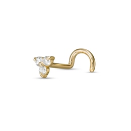 10K Solid Gold Lab-Grown Diamond Accent Trio Scew Nose Stud - 20G 5/16"