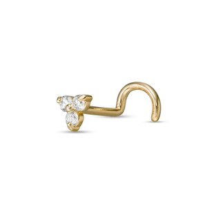 10K Solid Gold Lab-Grown Diamond Accent Trio Scew Nose Stud - 20G 5/16"