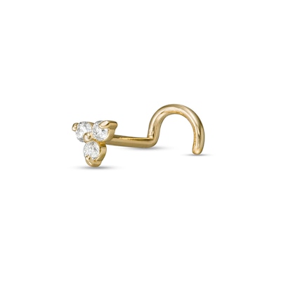 10K Solid Gold Lab-Grown Diamond Accent Trio Scew Nose Stud - 20G 5/16"