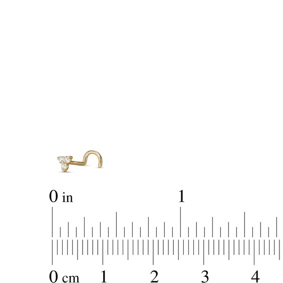 10K Solid Gold Lab-Grown Diamond Accent Trio Scew Nose Stud - 20G 5/16"
