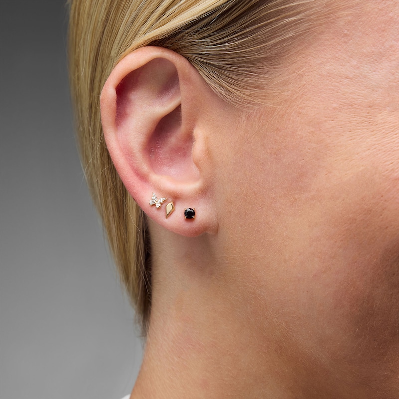 14K Solid Gold Kite-Shaped Single Stud