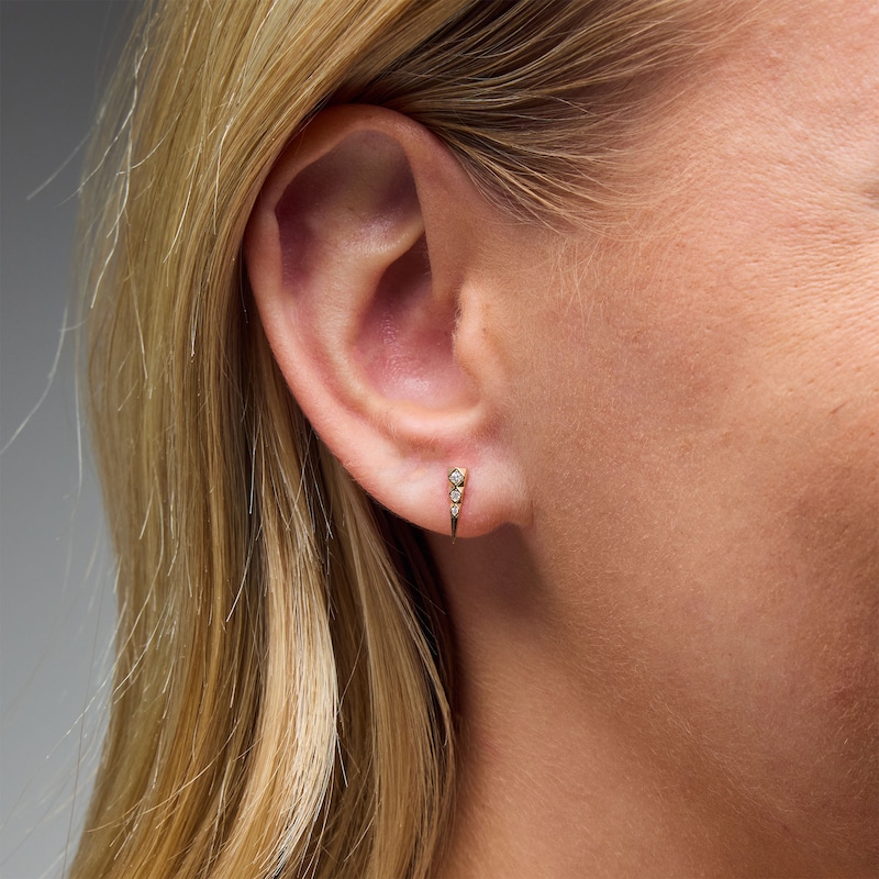 14K Solid Gold Lab-Grown Diamond-Accent Triangle Single Stud