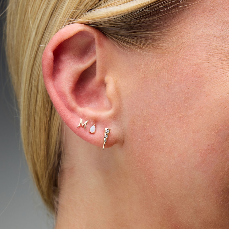 14K Solid Gold Lab-Grown Diamond-Accent Triangle Single Stud