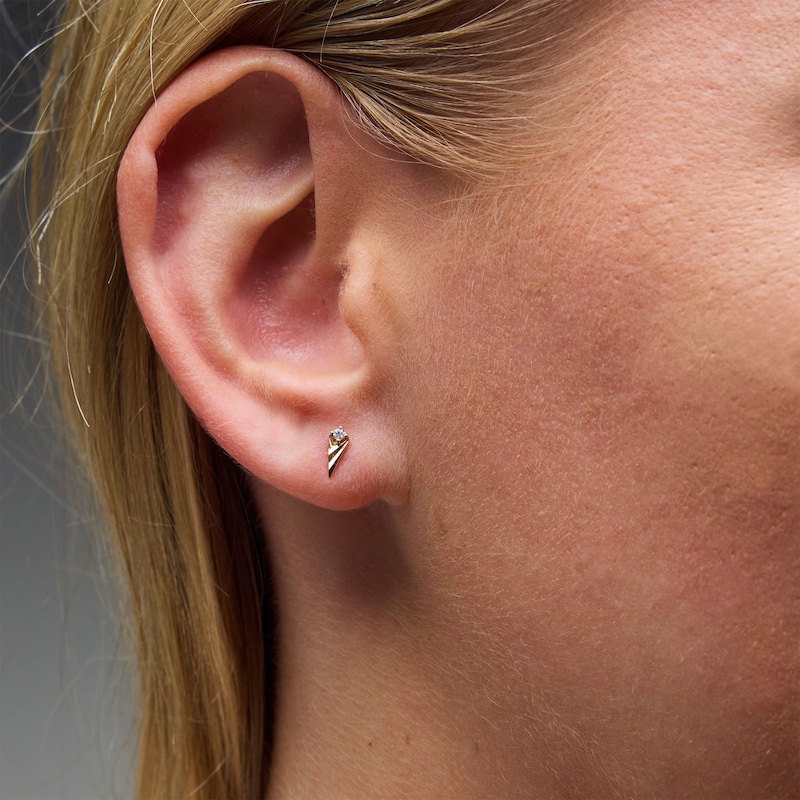 14K Solid Gold Lab-Grown Diamond Accent Kite-Shaped Single Stud