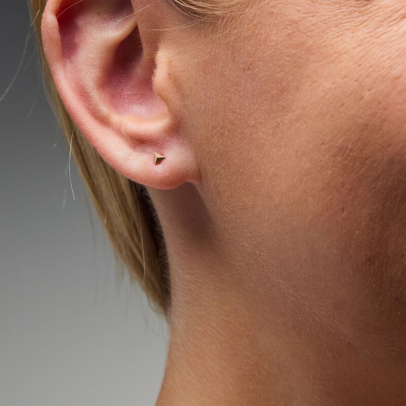 14K Solid Gold Pyramid Single Stud