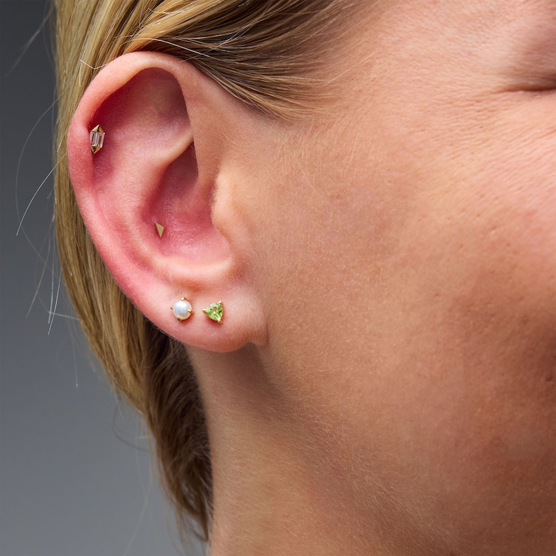 14K Solid Gold Pyramid Single Stud