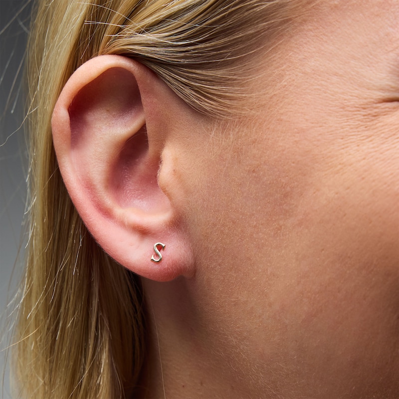 14K Solid Gold "S" Initial Single Stud