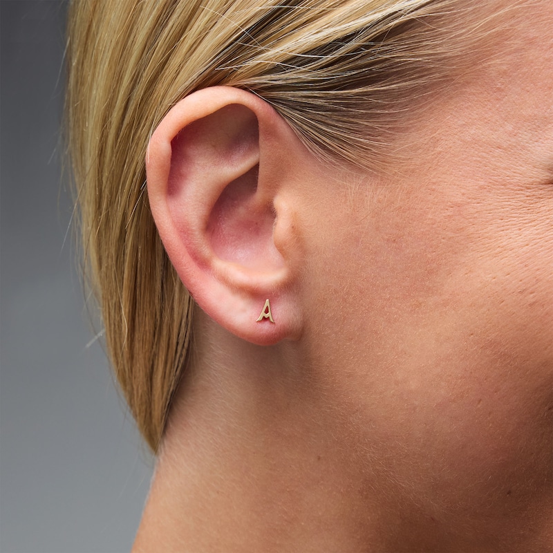 14K Solid Gold "A" Initial Single Stud \\