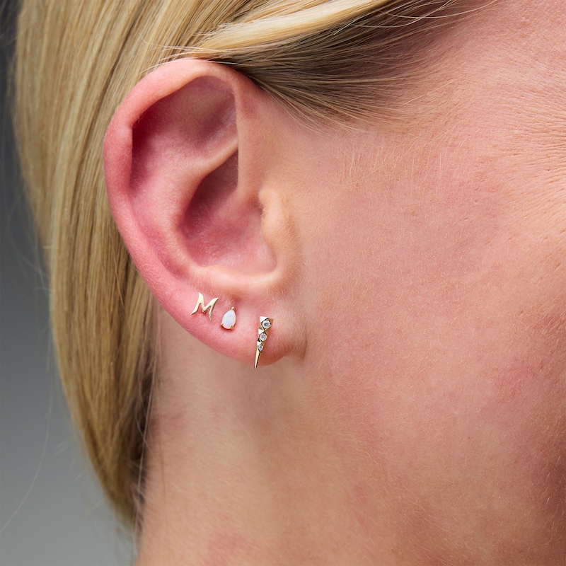 14K Solid Gold "M" Initial Single Stud