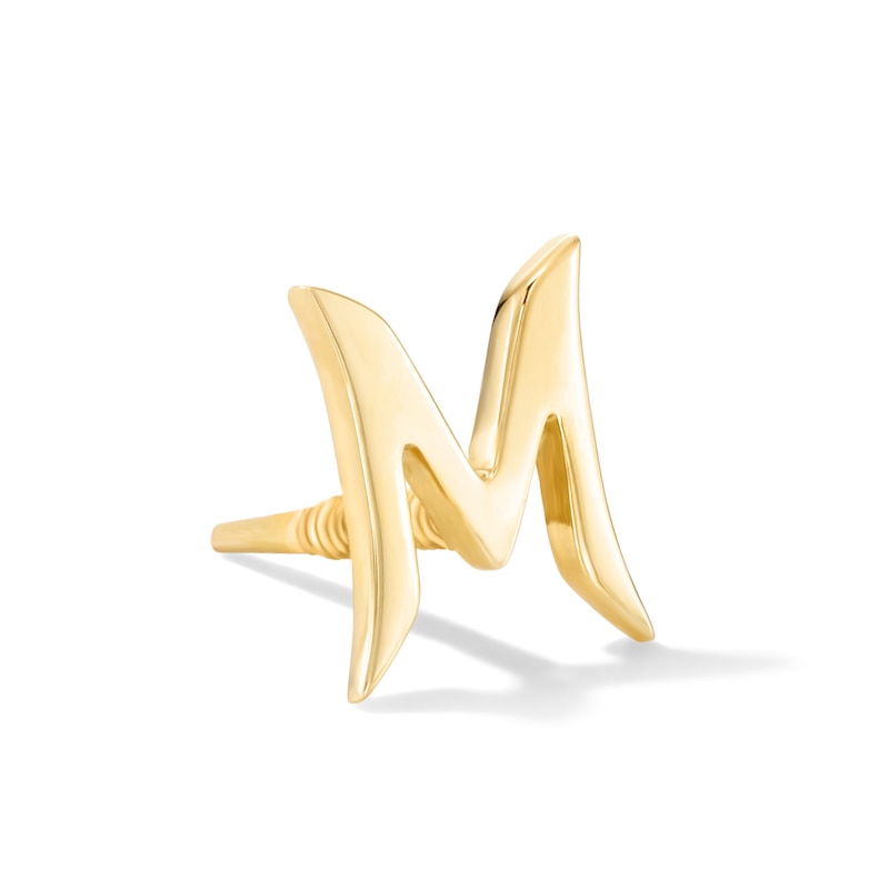 14K Solid Gold "M" Initial Single Stud