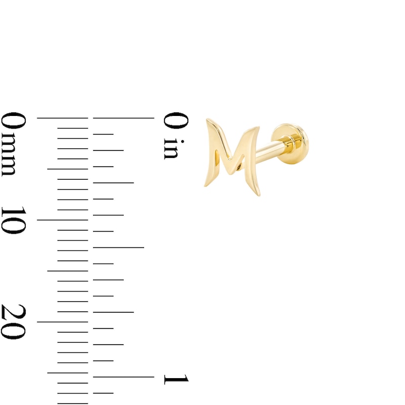 14K Solid Gold "M" Initial Single Stud