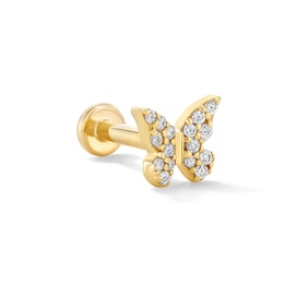 14K Solid Gold Lab-Grown Diamond-Accent Butterfly Single Stud