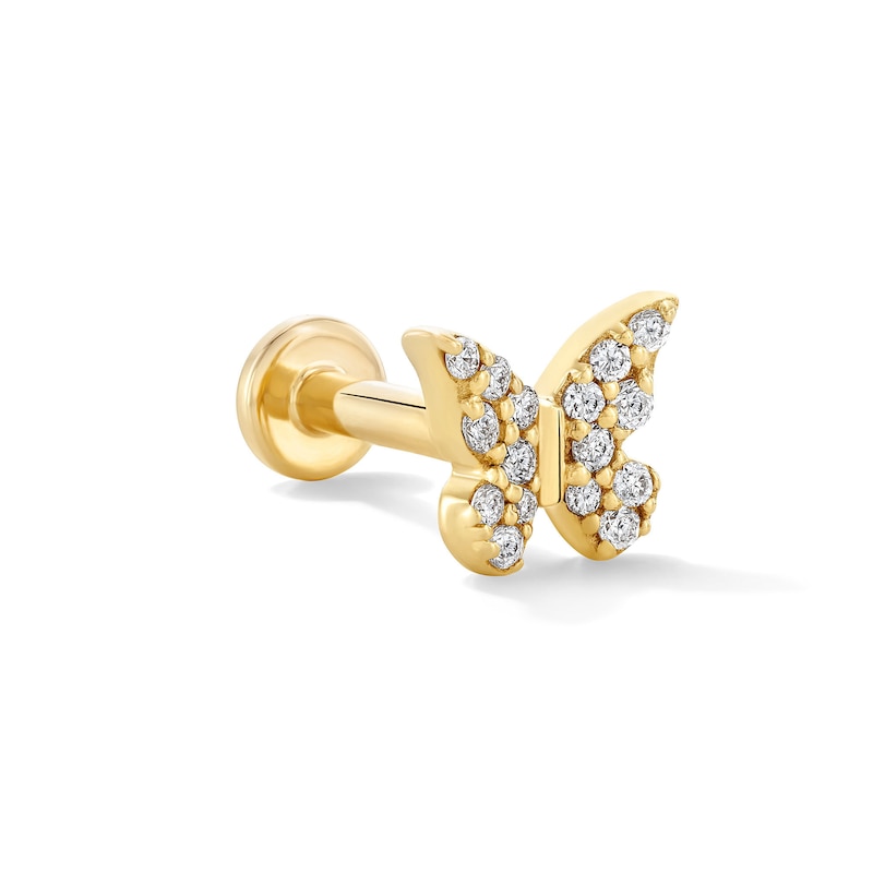 14K Solid Gold Lab-Grown Diamond-Accent Butterfly Single Stud