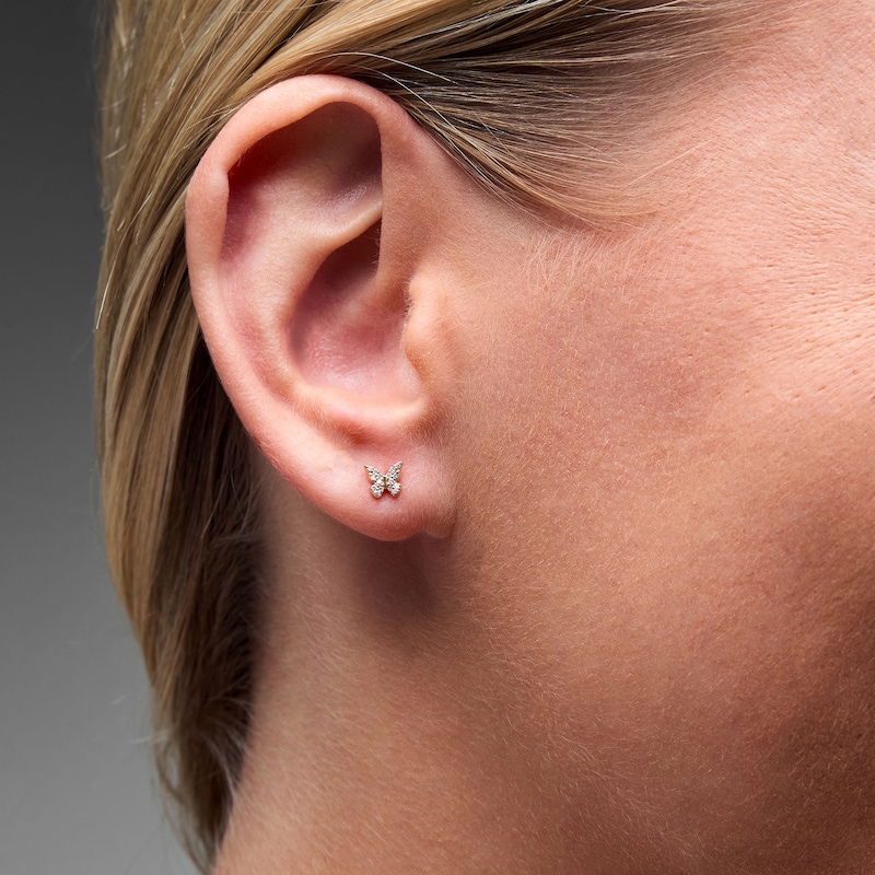 14K Solid Gold Lab-Grown Diamond-Accent Butterfly Single Stud