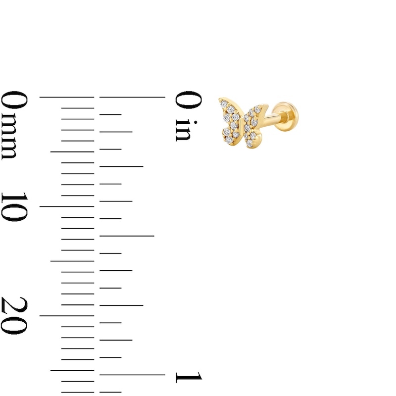 14K Solid Gold Lab-Grown Diamond-Accent Butterfly Single Stud